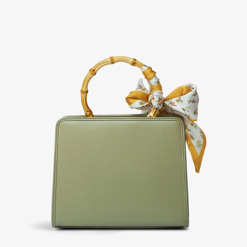 Mulberry Silk Bamboo Handle Square Handbag - SinoCultural