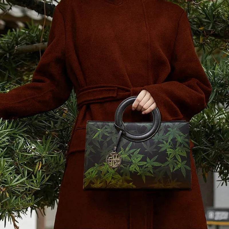 Mulberry Silk Bamboo Print Black Crossbody Bag - SinoCultural -- P17003305 - 