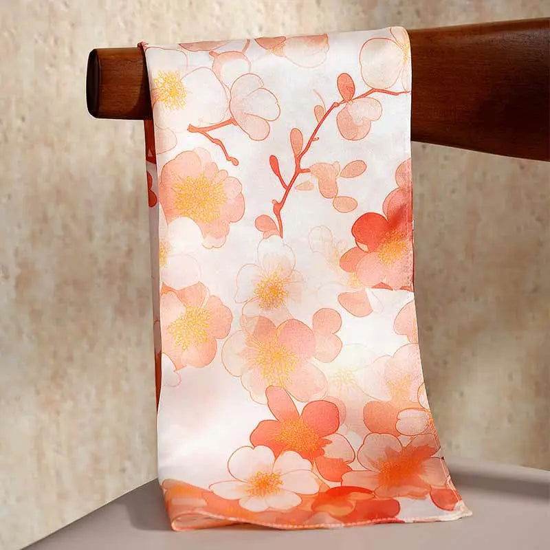 100% Mulberry Silk Elegant Silk Scarf Hundred Flowers Design 65x65cm - SinoCultural