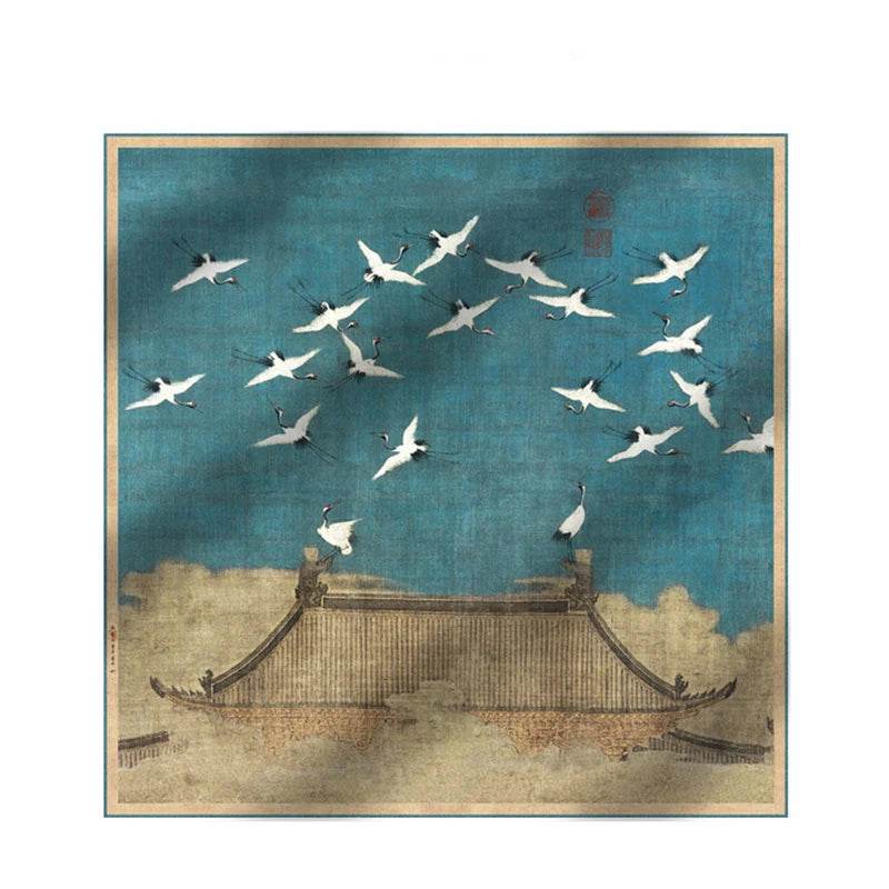 Mulberry Silk Crane Square Scarf Traditional Chinese Design 52x52cm - SinoCultural