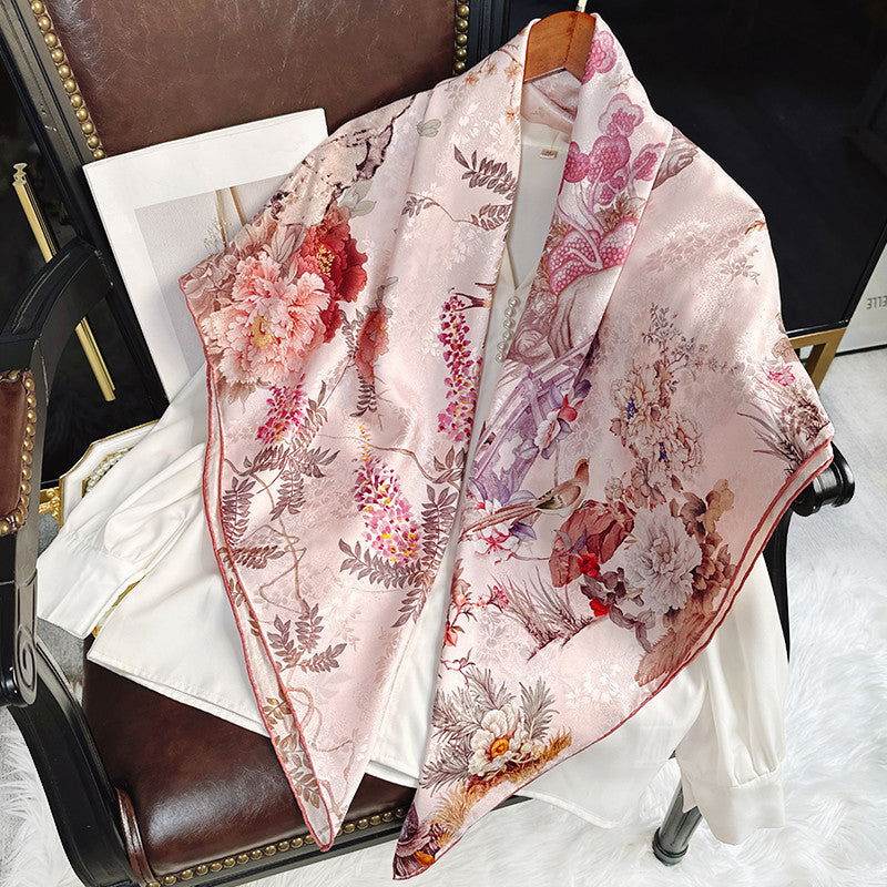 Mulberry Silk 14 Momme Square Scarf Radiant Floral 108x108 cm - SinoCultural