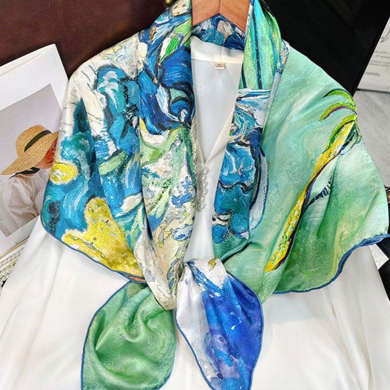 Mulberry Silk 14 Momme Square Scarf Iris Floral 108x108 cm - SinoCultural