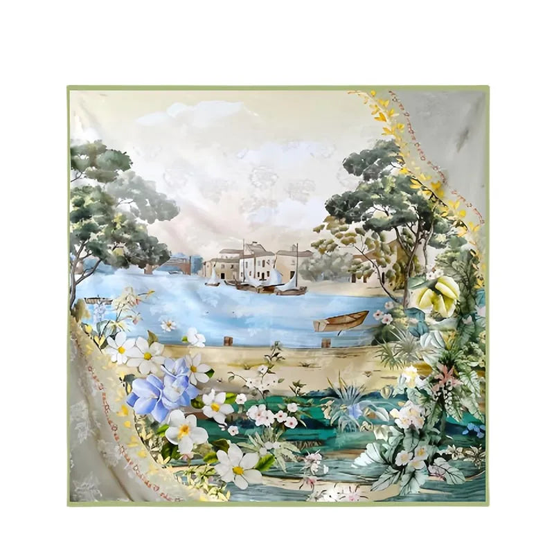 Mulberry Silk 14 Momme Square Scarf Boathouse 108x108 cm - SinoCultural