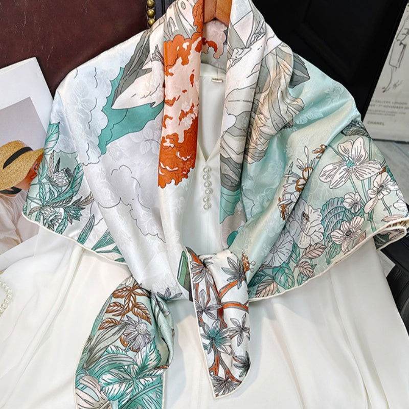 Mulberry Silk 14 Momme Square Scarf Mint Forest 108x108 cm - SinoCultural