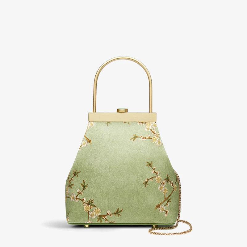 Mulberry Silk Luxury Light Green Kiss Lock Clutch Bag - SinoCultural