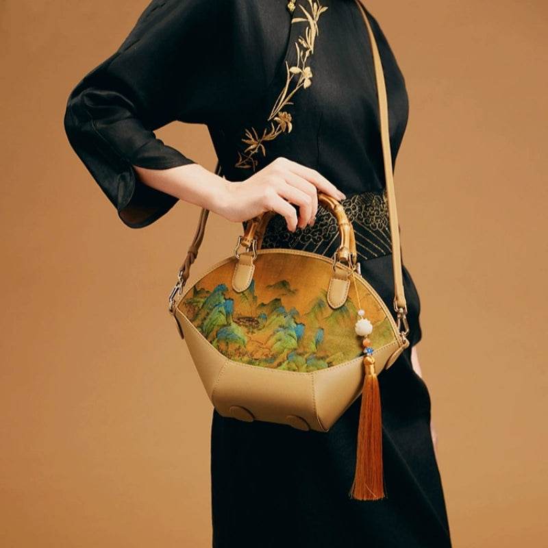 Chinese Painting Xiangyunsha Silk Tote Bag Designer Handbag - SinoCultural