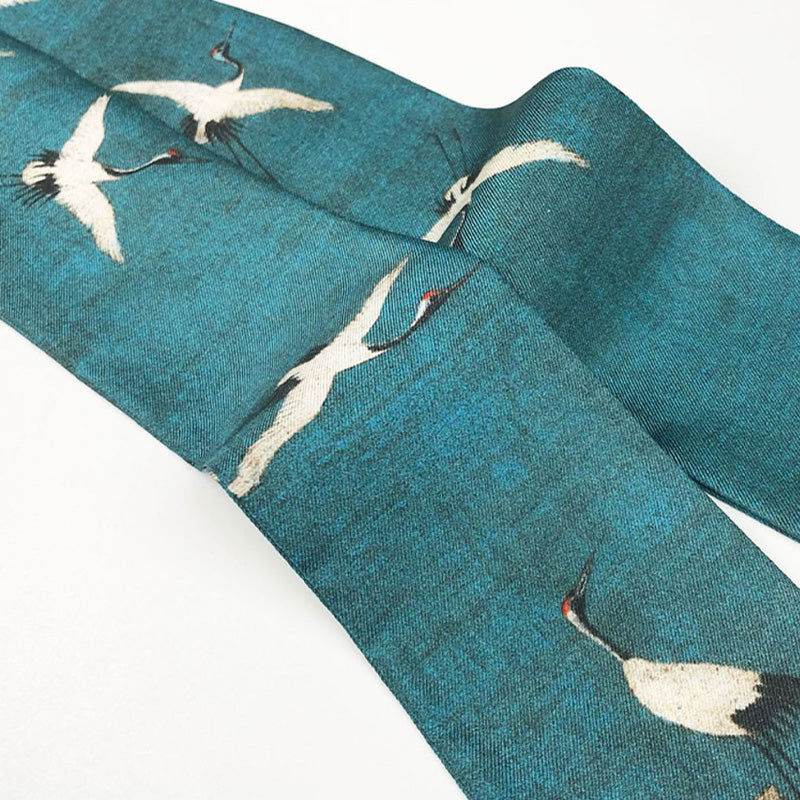 Mulberry Silk 16 Momme Silk Crane Narrow Scarf 120x5cm - SinoCultural