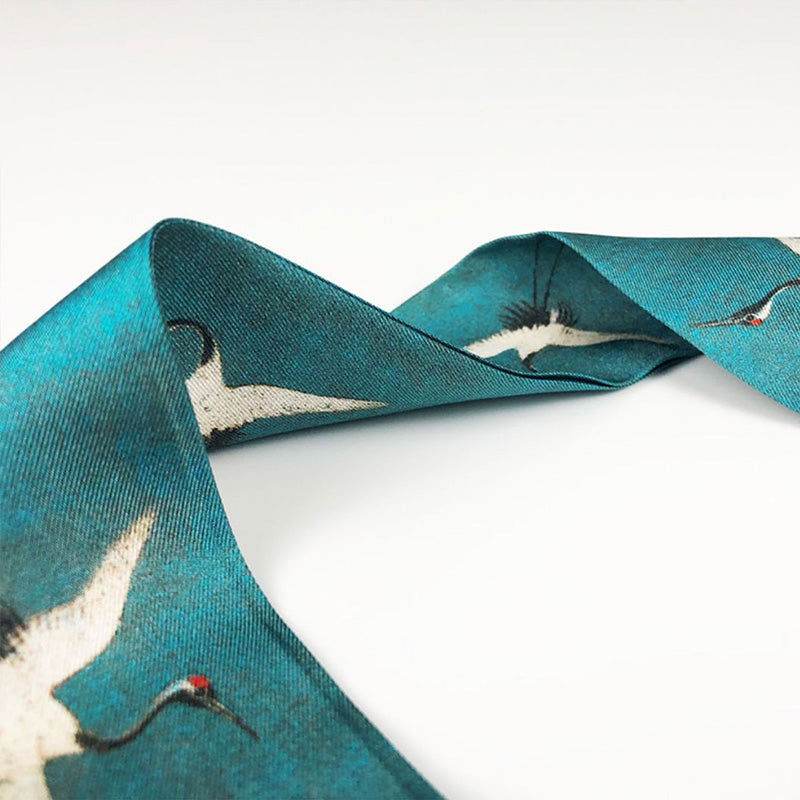Mulberry Silk 16 Momme Silk Crane Narrow Scarf 120x5cm - SinoCultural