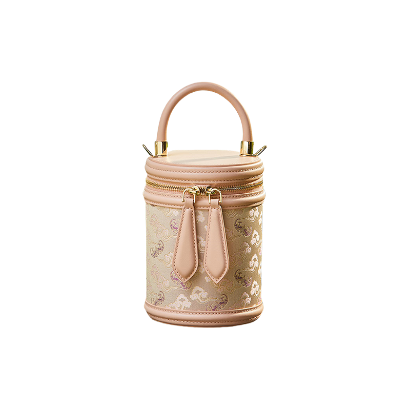 Song Brocade Leather Bucket Cylinder Bag