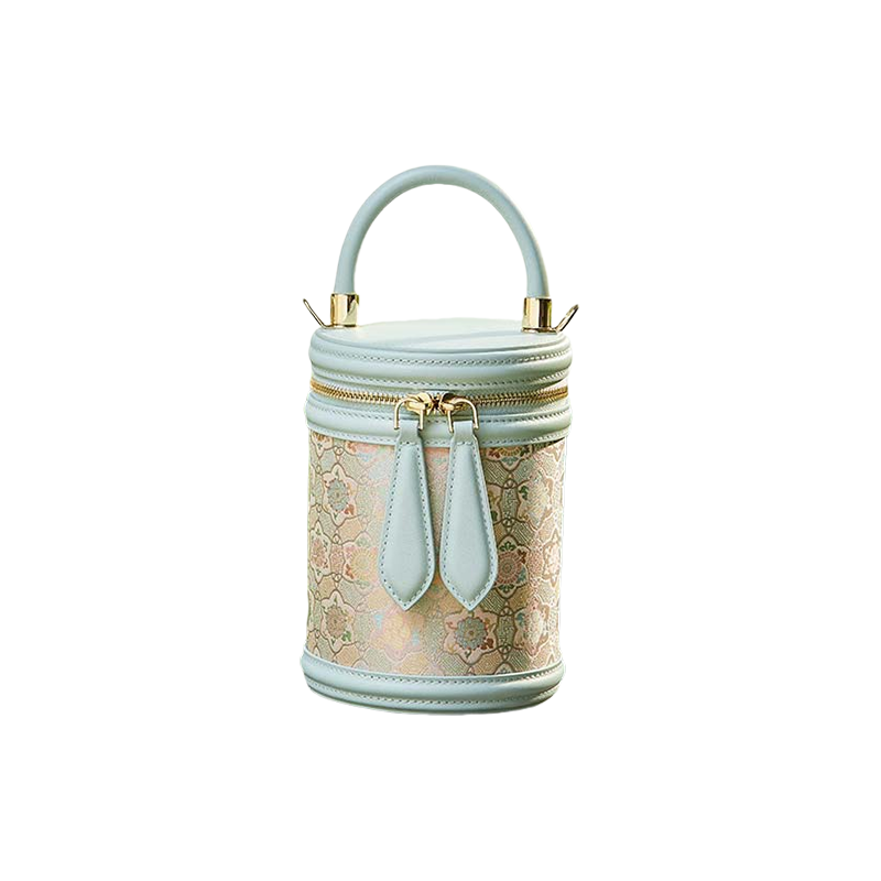 Song Brocade Leather Bucket Cylinder Bag