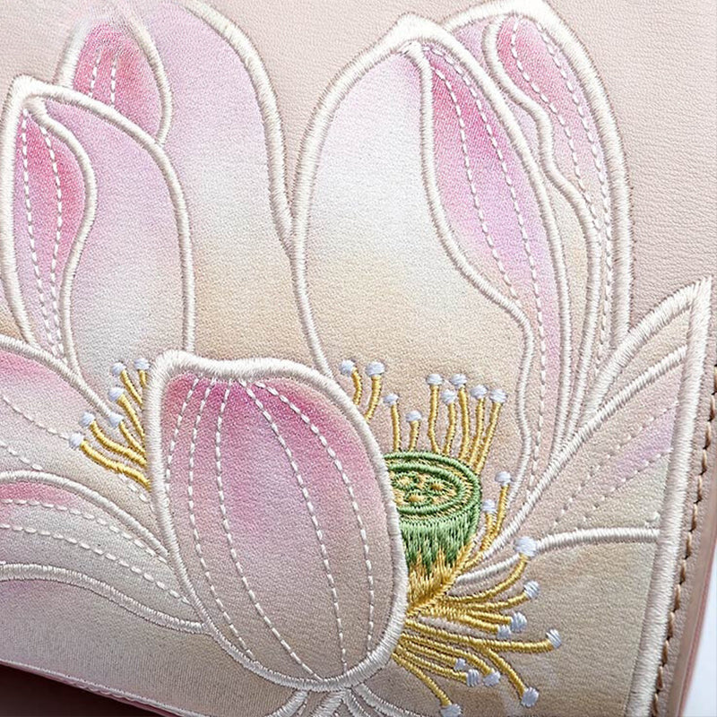 Embroidery Leather Crossbody Bag Pink Lotus Elegance-Crossbody Bag-SinoCultural-SinoCultural