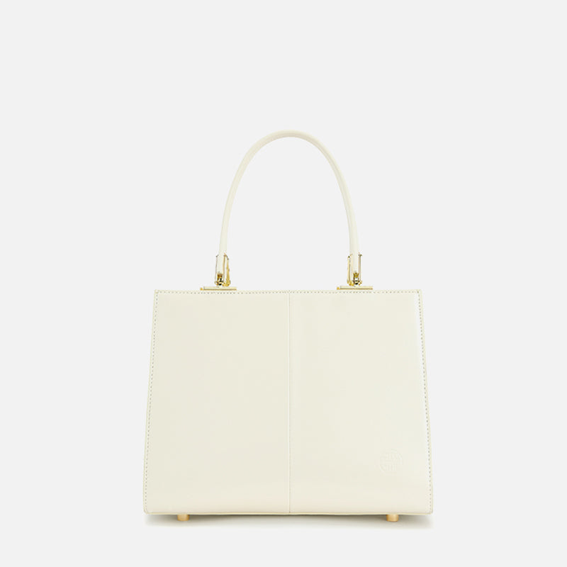 Embroidery Leather White Tote Bag Snow Lotus-Tote Bag-SinoCultural-SinoCultural
