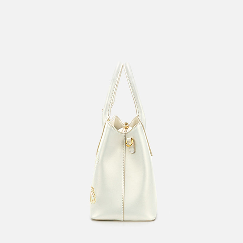 Embroidery Leather Tote Bag White Blooming Peony-Tote Bag-SinoCultural-SinoCultural
