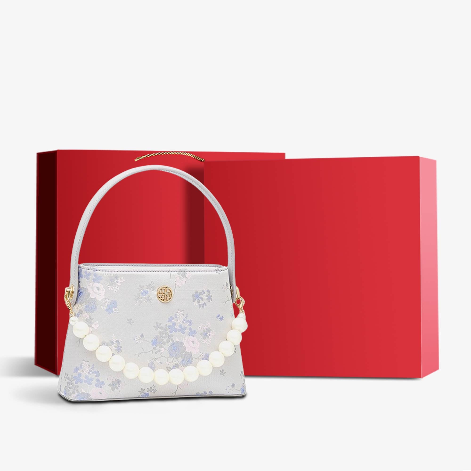 Brocade Pearl Handle Elegant Bucket Bag-Bucket Bag-SinoCultural-Purple-Bag with Gift Box-P120438-3-g-SinoCultural