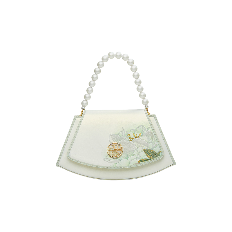 Embroidery Leather Retro White Hibiscus Handbag with Pendant - SinoCultural