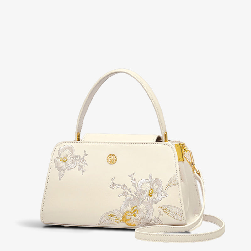 Embroidery Handmade Orchid Leather Women Handbag-Tote Bag-SinoCultural-SinoCultural
