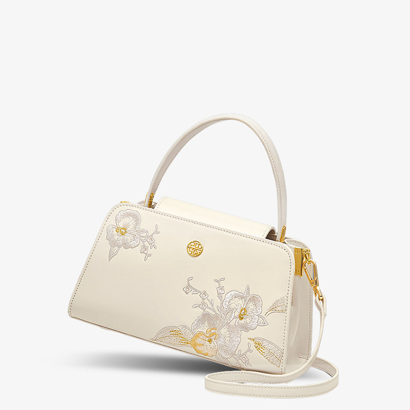 Embroidery Handmade Orchid Leather Women Handbag-Tote Bag-SinoCultural-SinoCultural