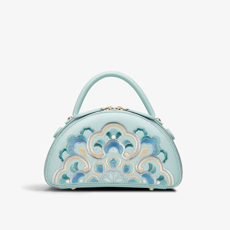 Embroiderey Blue Leather Shoulder Handbag Baoxiang Floral-Shoulder Bag-SinoCultural-Blue-Single Bag-P120482-SinoCultural