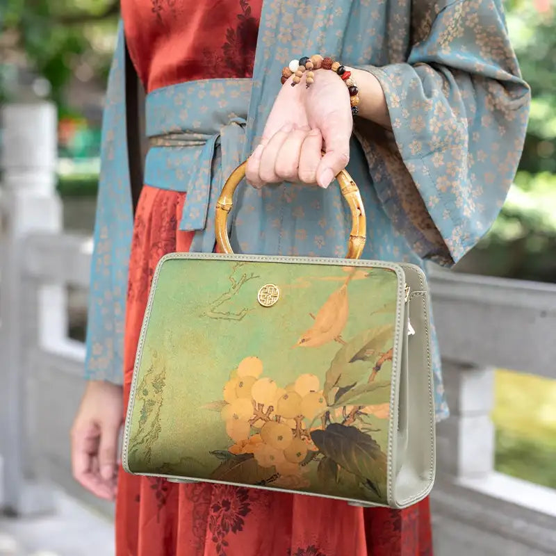 Mulberry Silk Bamboo Handle Square Handbag