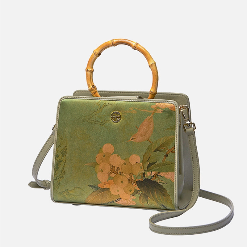 Mulberry Silk Bamboo Handle Square Handbag