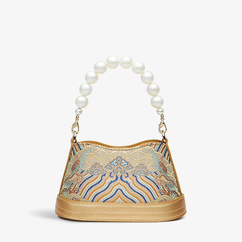 Shu Embroiderey Pearl Beaded Bucket Bag-Handbag-SinoCultural-Gold-Single Bag-P120550-SinoCultural