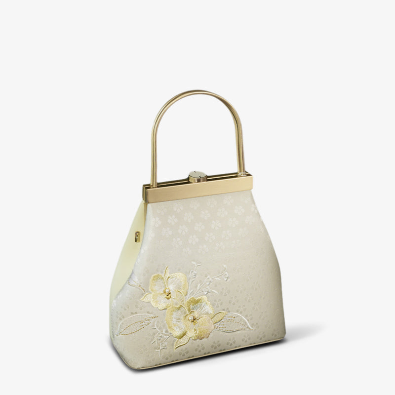 Embroidery Mulberry Silk Orchid Frame Handbag-Handbag-SinoCultural-Light Yellow-Single Bag-P120608-SinoCultural