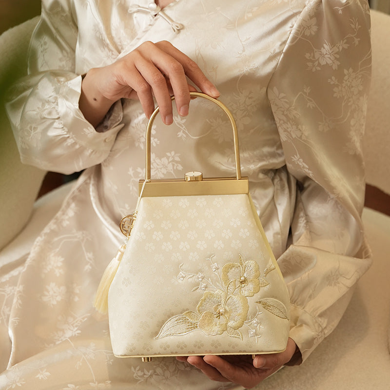 Embroidery Mulberry Silk Orchid Frame Handbag-Handbag-SinoCultural-SinoCultural