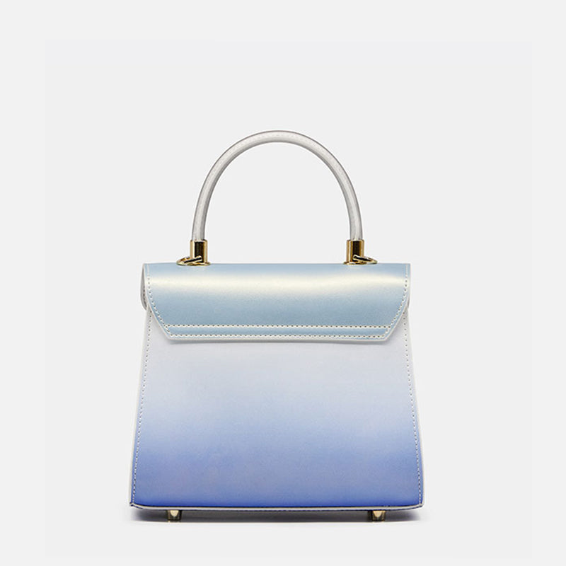 Embroidery Leather Blue Tote Bag Gradient Pearlescent-Crossbody Bag-SinoCultural-SinoCultural