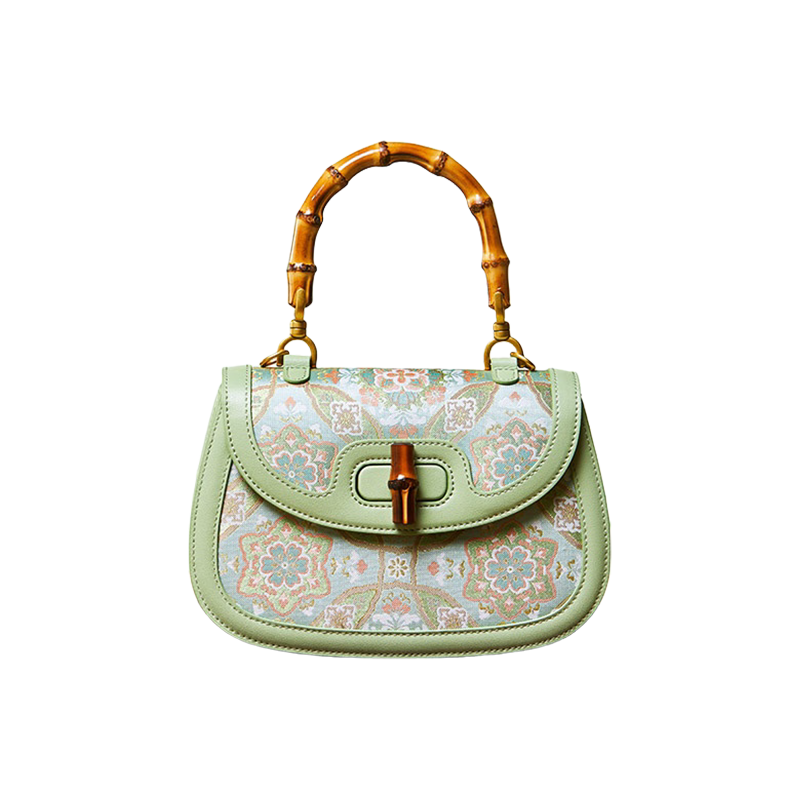 Song Brocade Mulberry Silk Bamboo Handle Handbag - SinoCultural