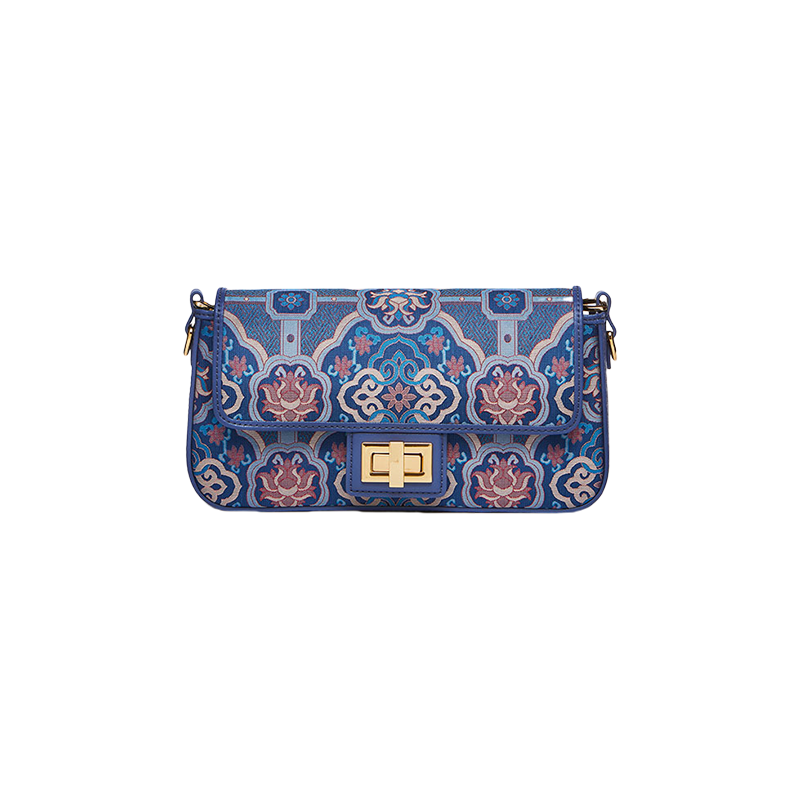 Song Brocade Leather Mulberry Silk Blue Shoulder Evening Bag