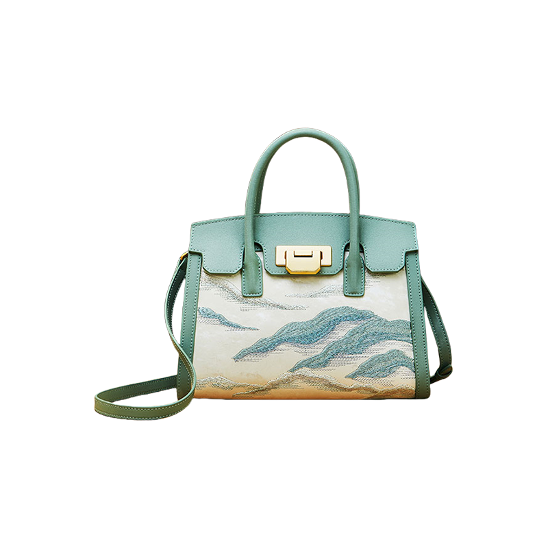 Embroidery Leather Elegant Birkin Handbag Cloud Mountain - SinoCultural