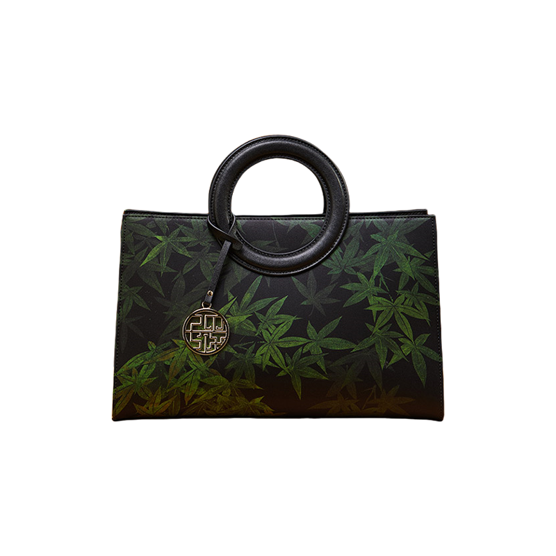 Mulberry Silk Bamboo Print Black Crossbody Bag - SinoCultural