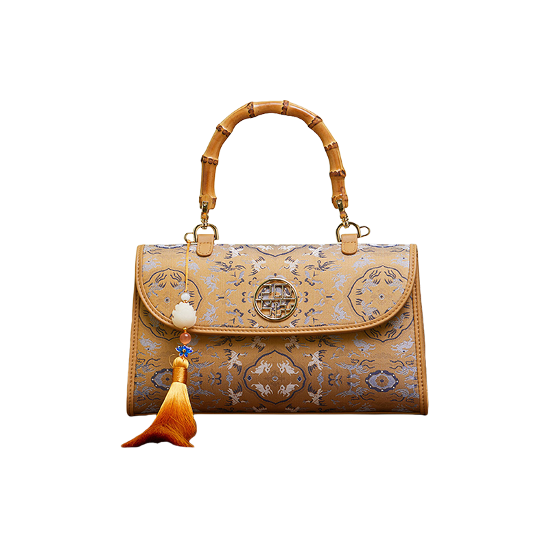 Song Brocade Silk Bamboo Handle Handabag - SinoCultural