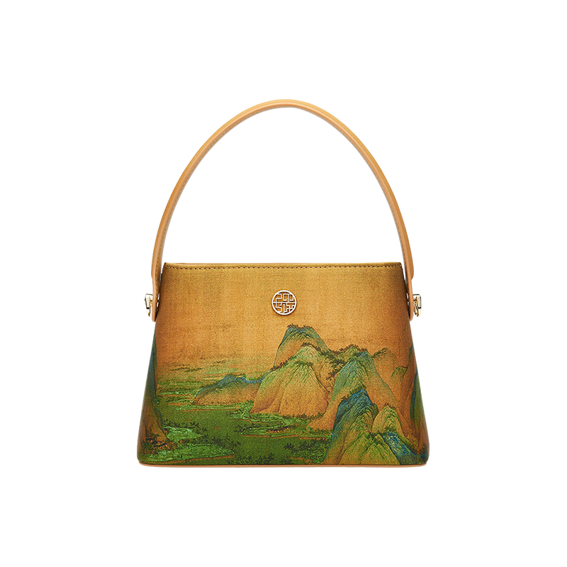 Chinese Painting Mulberry Silk Gold Bucket Handbag