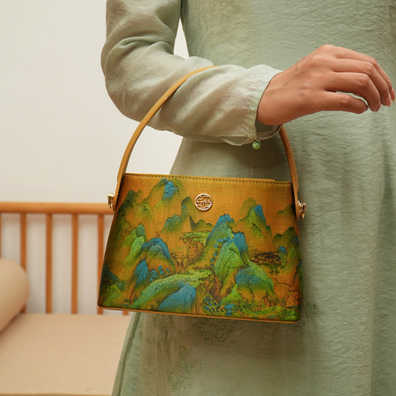 Mulberry Silk New Chinese Bucket Handbag-Bucket Bag-SinoCultural-Yellow-Single Bag-P170087-SinoCultural