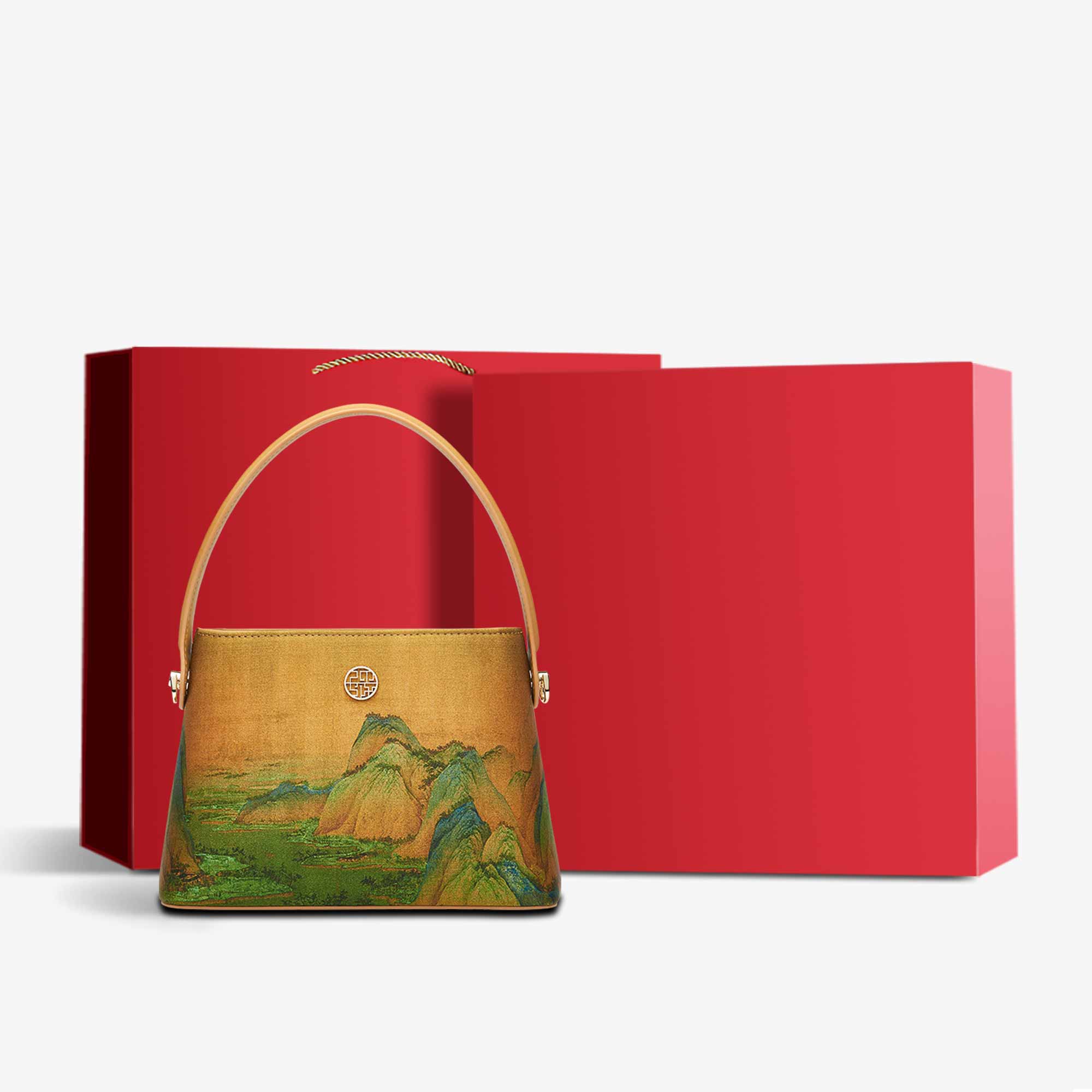 Mulberry Silk New Chinese Bucket Handbag-Bucket Bag-SinoCultural-Yellow-Bag with Gift Box-P170087-g-SinoCultural