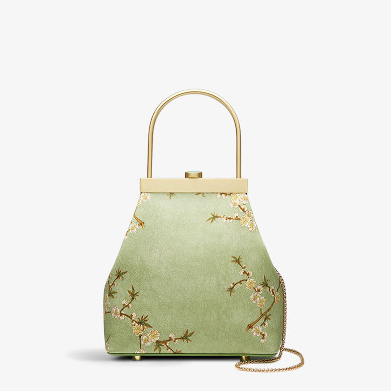 Mulberry Silk Light Green Kiss Lock Frame Bag-Handbag-SinoCultural-Green-Single Bag-P170118-SinoCultural