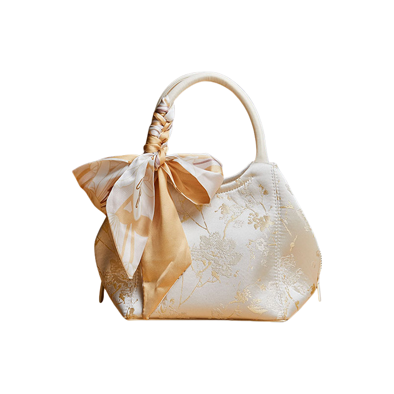 Brocade Silk Cute Bucket Bag Fenghuang Pattern Handbag - SinoCultural