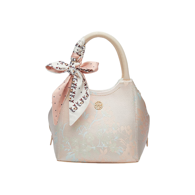 Brocade Silk Cute Pink Floral Bucket Bag Designer Handbag