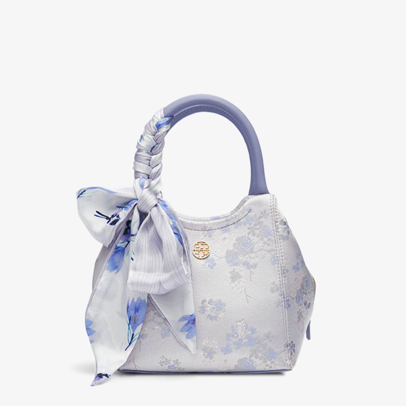 Embroidery Purple Rose Mulberry Silk Bucket Handbag-Bucket Bag-SinoCultural-Purple-Single Bag-P170202-SinoCultural