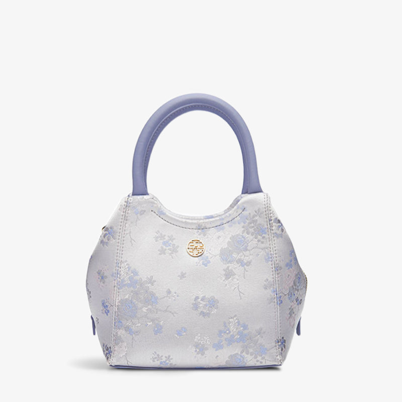 Embroidery Purple Rose Mulberry Silk Bucket Handbag-Bucket Bag-SinoCultural-SinoCultural