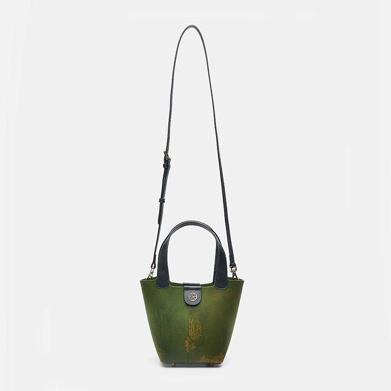 Fragrant Cloud Silk Dark Green Bucket Bag-Bucket Bag-SinoCultural-SinoCultural
