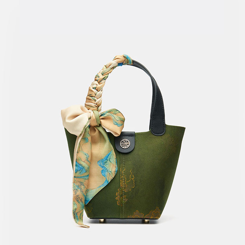 Fragrant Cloud Silk Dark Green Bucket Bag-Bucket Bag-SinoCultural-Green-Single Bag-P170203-SinoCultural