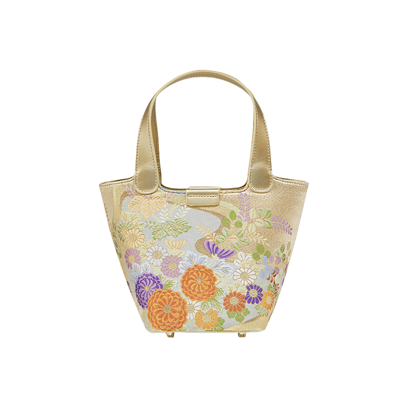 Embroidery Exquisite Floral Luxe Gold Basket Bag - SinoCultural