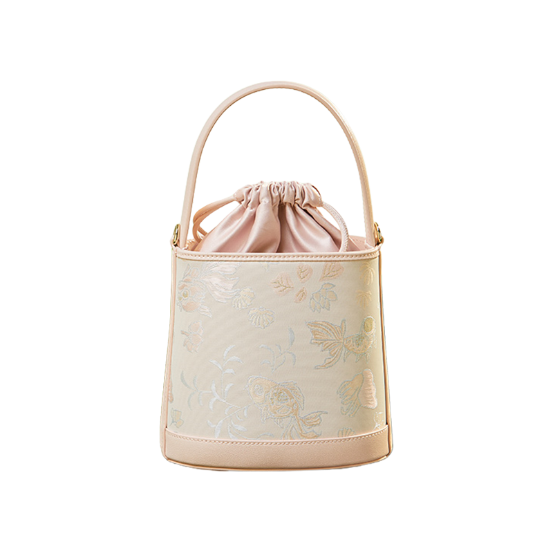 Song Brocade Leather Silk Bucket Bag - SinoCultural