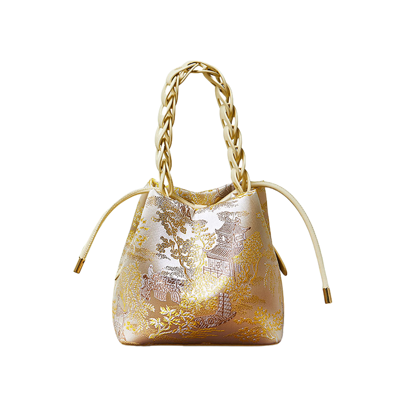 Brocade Jacquard Gold Bucket Bag New Chinese Style