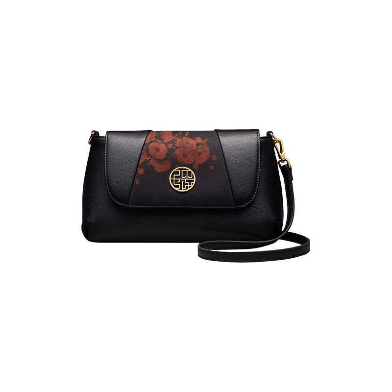 Xiangyunsha Silk Leather Black Casual Shoulder Clutch Bag - SinoCultural