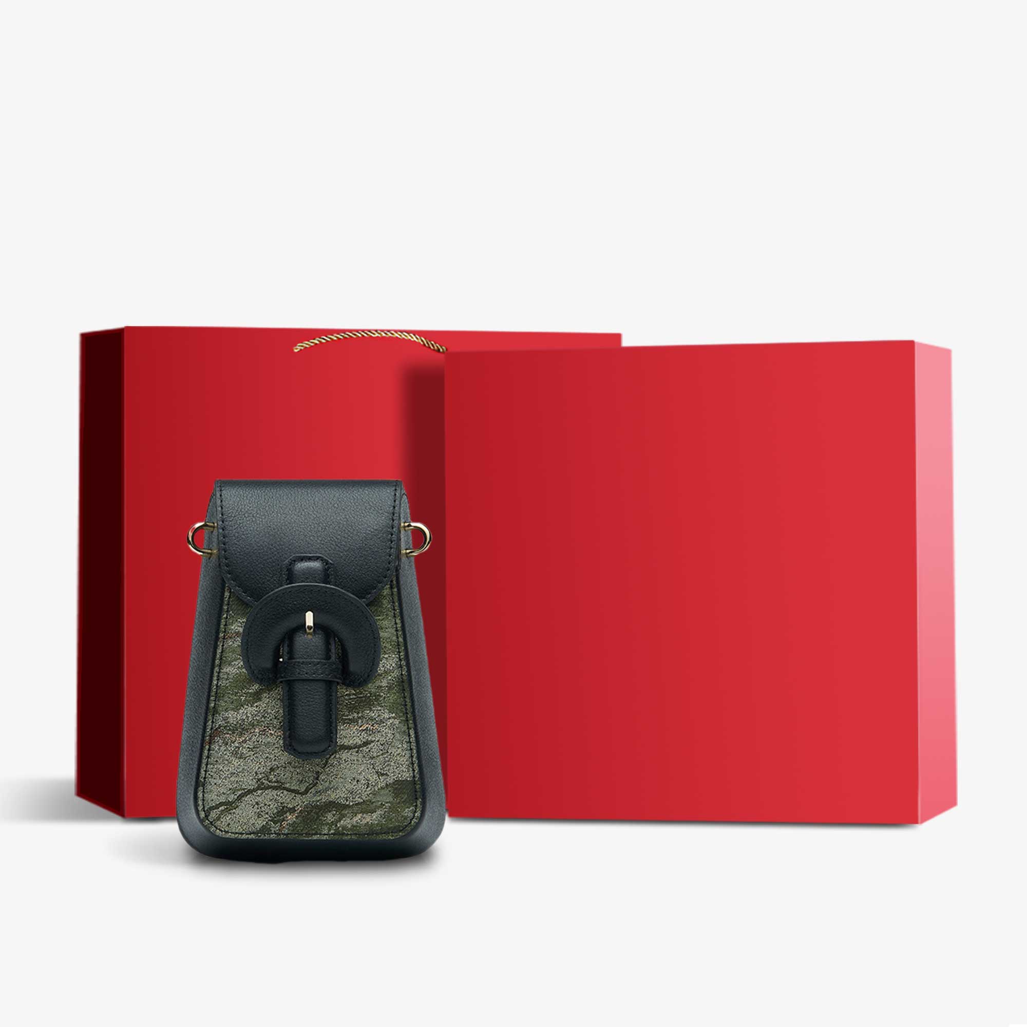 Woven Brocade Vintage Shoulder Phone Bag-Handbag-SinoCultural-Black-Bag with Gift Box-P210601-g-SinoCultural
