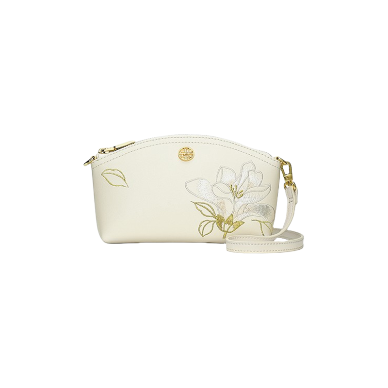 Embroidery Leather White Magnolia Women‘s Handbag Wallet