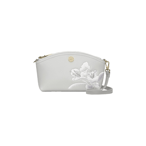Embroidery Leather Grey Camellia Women Handbag Wallet - SinoCultural -- P220248-3